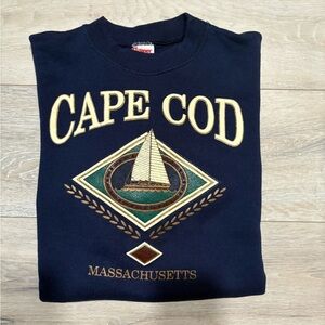 Vintage Cape Cod Massachusetts Embroidered Crewneck Sweatshirt Navy